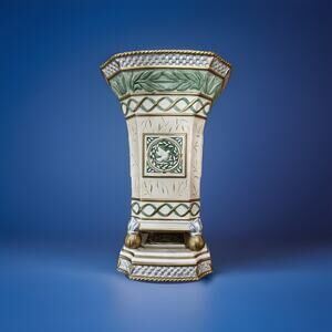 FITZ & FLOYD Gregorian 11 3/4" Large Vase Centerpiece Green/Gold/Silver